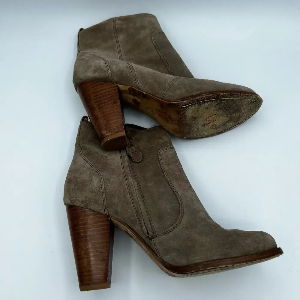 Joie‎ Tan Suede Stacked Heel Ankle Boots Size 9.5